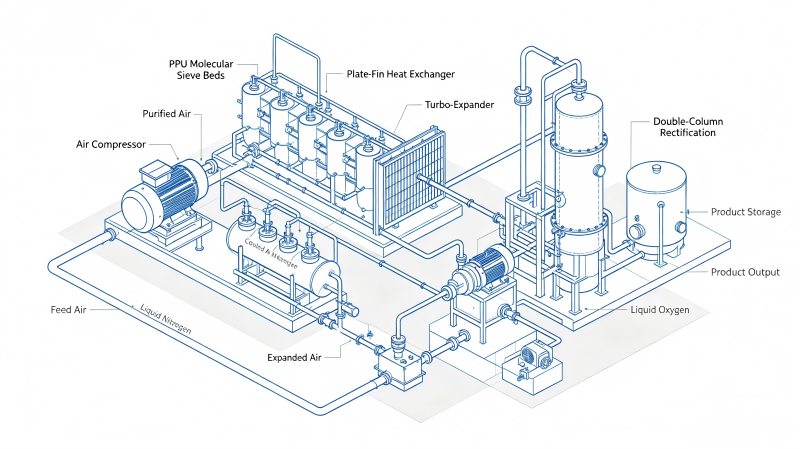 Detailed process flow diagram of an air separation unit design by Fortune Gas.png